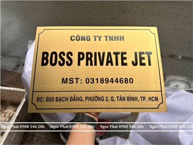 Bảng tên công ty inox vàng mờ