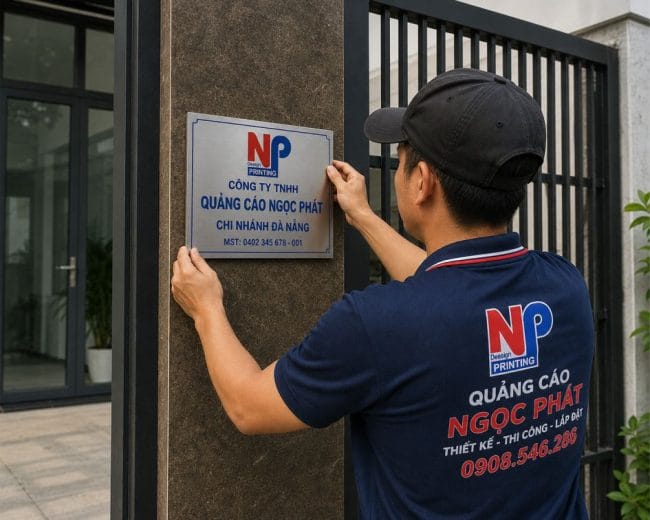 lắp đặt bảng tên công ty alu